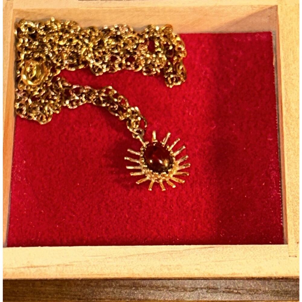 Vintage Wells Ster Sterling Silver Smoky Quartz Sunburst Pendant Long Chain Box